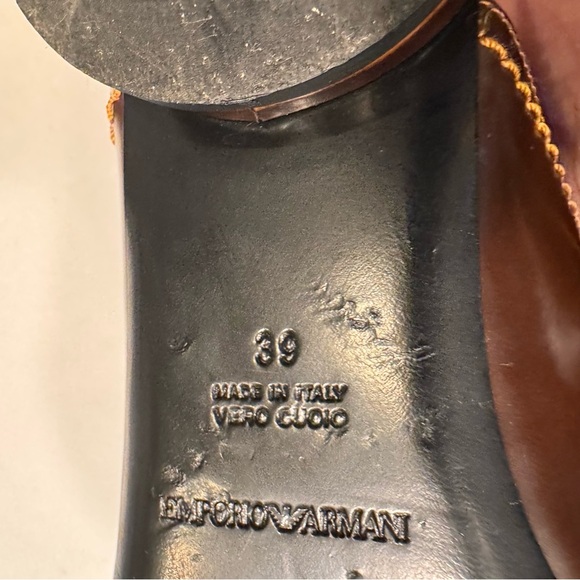 Emporio Armani Women’s Open Toe Slide Mules Brown Leather Size US 9 EU 39 - Picture 8 of 13